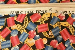 By 1/2 Yd, Vintage, Red Blue Gold Sewing Notions Cotton, Fabric Traditions,P5914