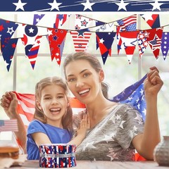 Hosuly 40 Pcs Patriotic Fabric Red White and Blue Jelly Fabric 4th of July Am…
