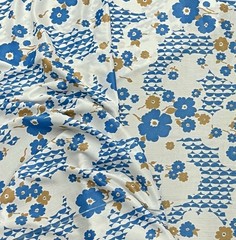 2 White Blue Brown Printed 1way Stretch Fabric 60” Width