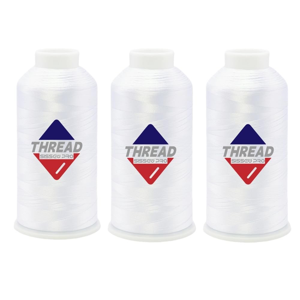 Sissewpro 40WT Machine Embroidery Thread 3 Big Spool (5,000M 5000M, 3 White