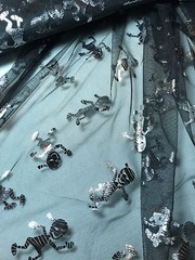 3 Yds Halloween Black Sheer Mesh/Netting-Fabric Net Silver Metallic Foil Mummies