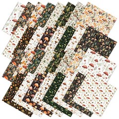 32 Pcs Mushroom Fabric Squares Forest Plants Cotton Fabric Bundles Small Mush…