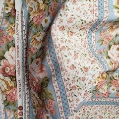 Vtg Faye Burgos for Marcus Bros Floral Striped Cotton Fabric 4 Yards Roses