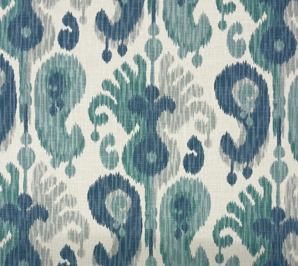 BALLARD DESIGNS ANDROS IKAT BLUE IVORY MULTIPURPOSE LINEN FABRIC 2.1 YARDS 54″W