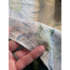 Vintage 60s Flower Print Fabric Green Blue Brushstroke Floral Large Print 4.9 Yd