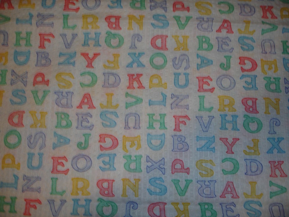 NEW FABRIC,SEERSUCKER ALPHABET PRINT, 1 YARD 30 INCHES X 45