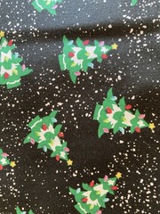 Green Trees Red Pink Blue Lights White Speckled on Black Cotton Fabric 3Y x 44″W