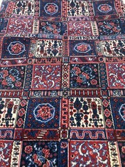 Vintage Corduroy Fabric – Bakhtiari Tribal Square Print Style – Burgundy & Blues