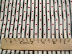 Valentine Hearts and Stripes Fabric sold by the 1/2  Yard