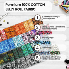 -20 Options-100% Cotton Jelly Roll Fabric Precut Strips for Quilting, Crafting,