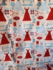AMT Sew Vintage Cotton Fabric Dresses Sewing Machine Buttons Scissors BTY