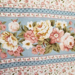 Vtg Faye Burgos for Marcus Bros Floral Striped Cotton Fabric 4 Yards Roses