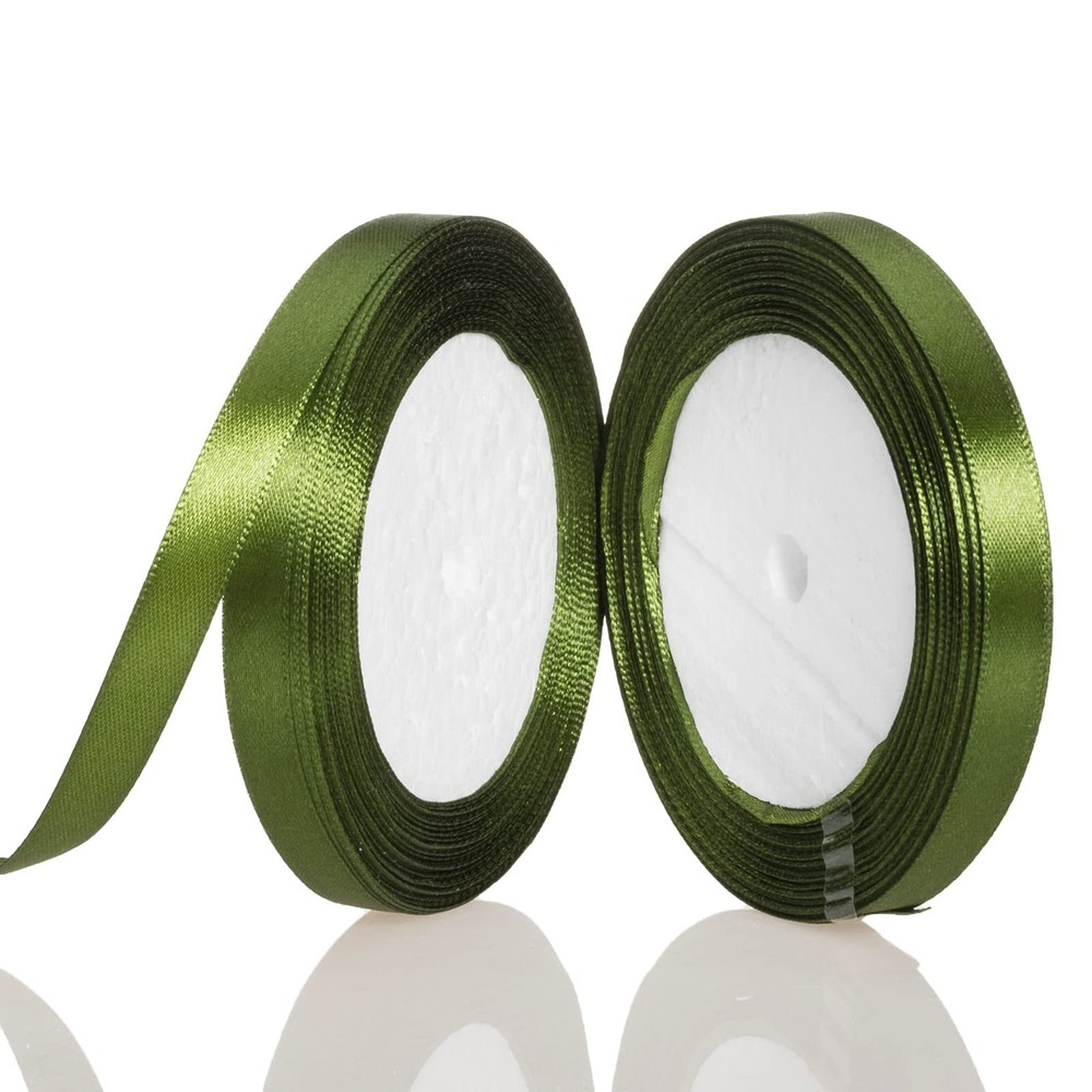 ATRBB 3/8 Inch Olive Green Satin Ribbon, 50 Yards Solid Fabric Ribbon for Gift W