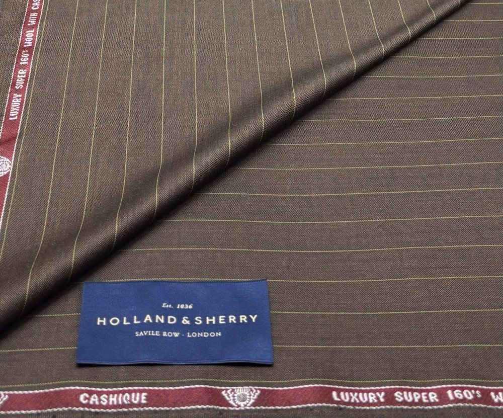 Holland & Sherry Brown Green Stripe Wool Cashmere Silk Fabric – 3.80m x 1.50m
