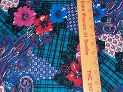 By 1/2 Yd Vintage Floral Paisley Plaid Fabric BTHY Green Blue Black Red