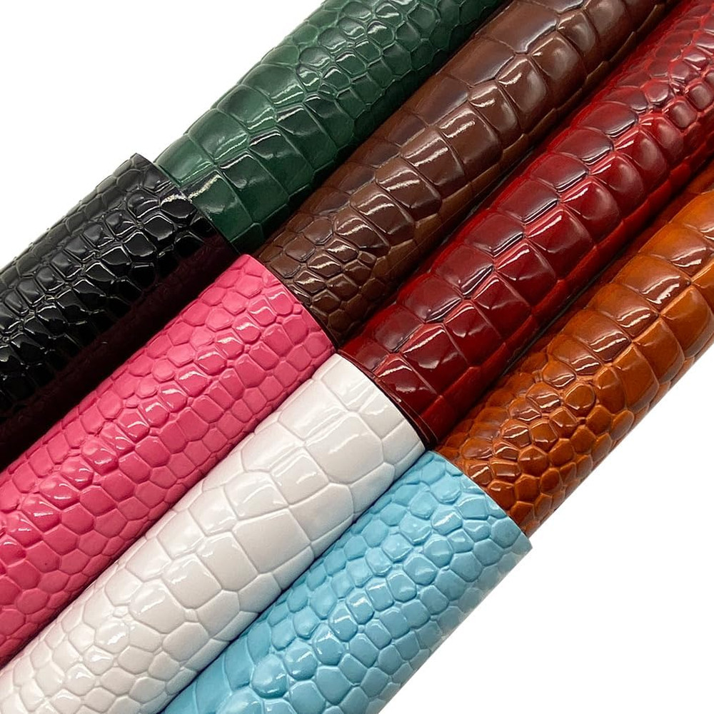 8Pcs Glossy Alligator Faux Leather Fabric,8″X12″(20Cmx30Cm) Bright Embossed Croc