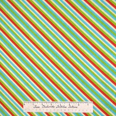 Christmas Fabric – Happy Holidays Red Green Blue Cream Stripe – AE Nathan YARD