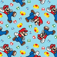 Super Mario Characters on Blue Children’s Cotton Fabric