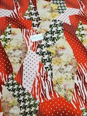 90/10 Stretch Chiffon Spandex Digital Print – 4 Way Stretch – “Red Zebra Dots”