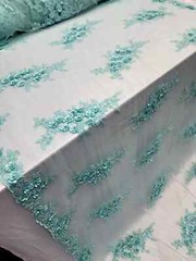 Mint 3D Floral Lace Fabric by Yard – Flowers on Mesh for Prom & Dresses