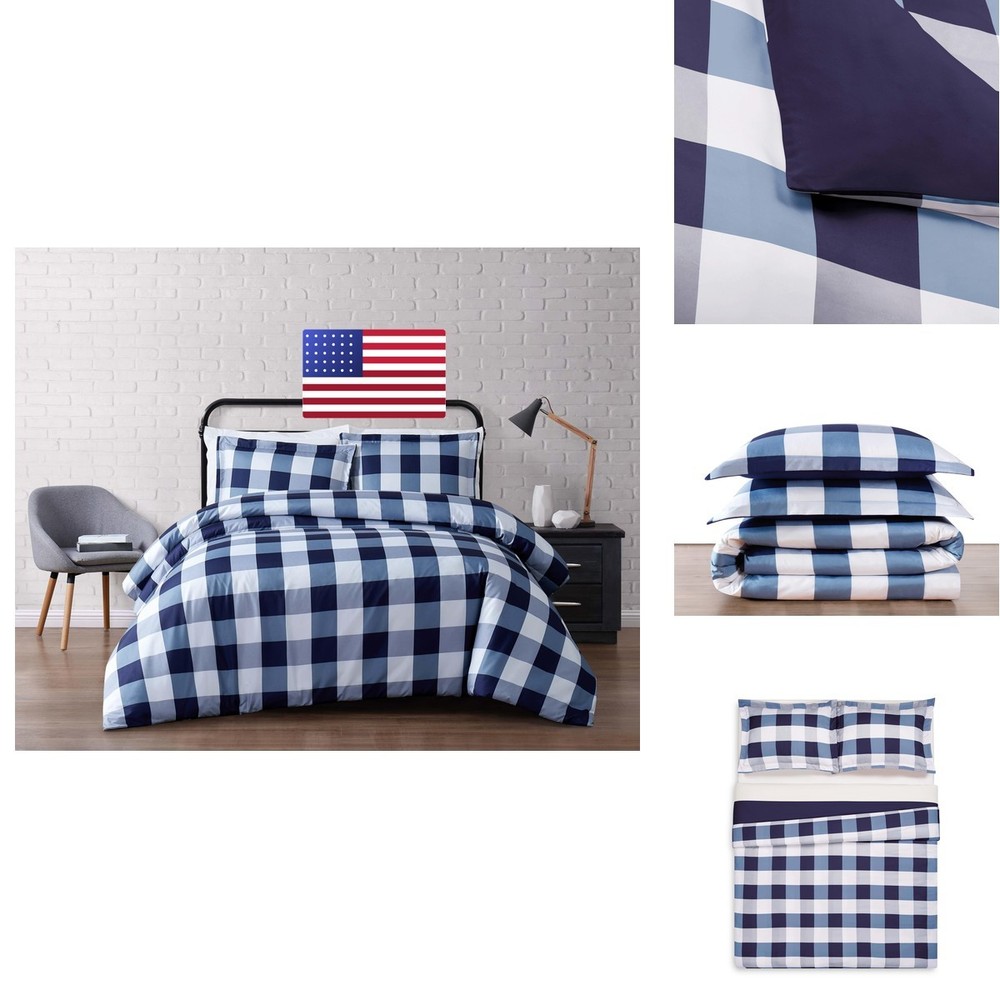 TRULY SOFT Everyday Buffalo Plaid Navy Blue Polyester 2-Piece Twin XL Duvet