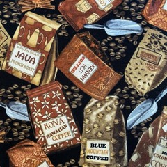 Coffee Java Bean Bags Scooper Tossed Timeless Treasures 2.2 Yards