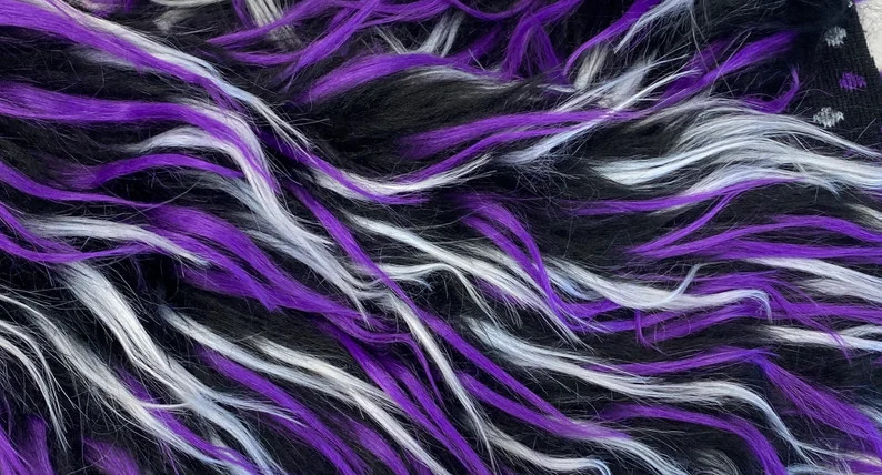 Purple white black Spike Faux Shaggy Upholstery Apparel fur fabric BY YARD 60″ W
