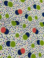 Connecting Threads 2019 Print w Red-Pink Blue Green Dots on Fabric 19″ x 43″