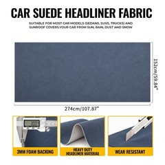 Headliner Fabric 108″ L x 60″ W Foam Backing for Car Truck RV SUV Boat Dark Blue