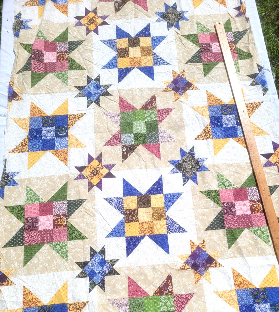 2 yds Cheater Quilt Fabric Cotton Green Mauve Blue Yellow Tan 36″ Wide