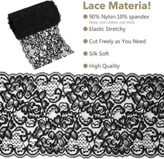 5 Yards X 4.5 Inches Black Lace Fabric for Sewing DIY Crafts, Floral Pattern Str
