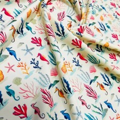 Printed Colored Corals with Fish Stretch Fabric 60″wide Swimsuit Spandex By Yard