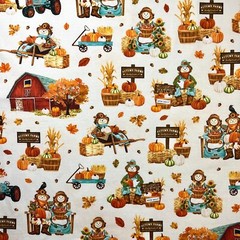Autumn Farms Fabric 1/2 YARD Brother Sister Design Studio B116FSFP04 100% Cotton