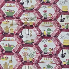 1960s Vtg Table Cloth Fabric Remnant 34″ X 42″ Vtg Kitchen Farmhouse 100% Cotton