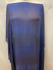 100% Silk Double Georgette Cobalt Blue Brown Gator Fabric 1 Yard 10″ Long 54″ W