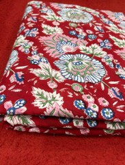 2.5 Yard Hand Block Print Handmade Cotton Indian Natural Sanganeri Print Fabric.