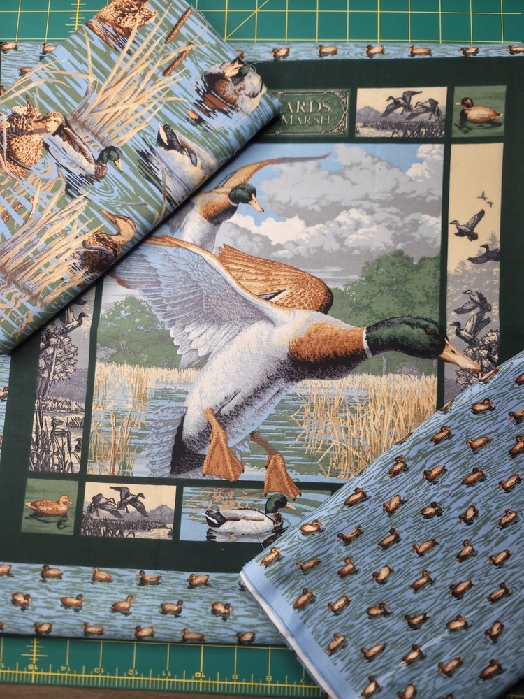 Mallards In The Marsh Large Duck Quilting Bundle W/ Panel And 2 Matching Prints