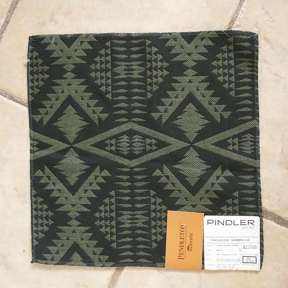 Pindler Pendleton Sunbrella Fabric Sample Square Black Green Geometric 13×13″