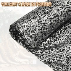 1 Yard Sequin Fabric by the Yard Velvet Sequins Fabric, Black Silver