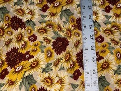 1/2+ Yd Vintage Springs Cotton Fabric Golden Yellow Daisies & Dark Red Mums