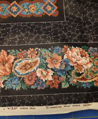 Vtg VIP Cranston Print Works Floral & Black Print Fabric 14 Squares 3 pieces