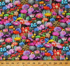 Cotton Desert Cactus Flowering Cacti Plants Floral Fabric Print BTY D466.63