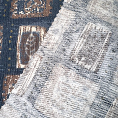 Mid Century Brown Tan Blue Cotton Blend Decor Fabric Remnants #8