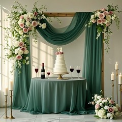 6.7 Yards Dark Green Sheer Wedding Arch Draping Fabric Chiffon 29 Inch x 20ft