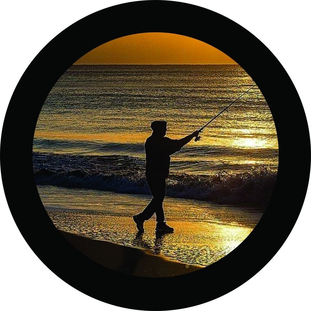Bar Stool Cover in Sunset Fishing on beach shore line