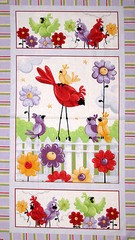Birds Bird Garden Fence Flower Fabric 24″ X 44″ Panel Cotton Susybee Designs