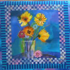 Carla Reed design “Painted Floral Pillow Panel” by Sykel, 36″x43″, Four Blocks