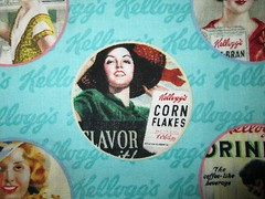 Vintage Kelloggs Cereal Corn Flakes Blue Snacks Food Cotton Fabric FQ