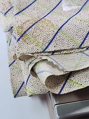 Stamped Beige Windowpane Blue Green Plaid Crepe Flowy Fabric 38.5″w X 60″ 1.6yd