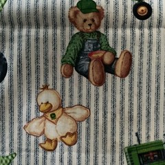 1 Yd 30” x 44” John Deere Tractor Ducks Bears on Blue Ticking Stripes Fabric